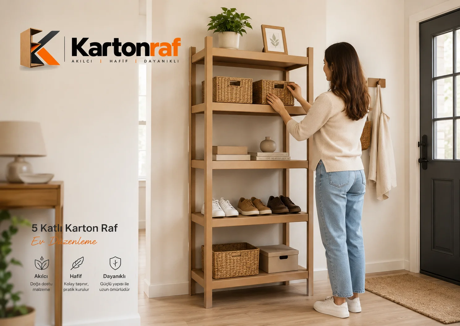 5 Katlı Karton Raf - Ev Düzenleme ve Genel Depolama - Akıllı Karton Raf Modeli