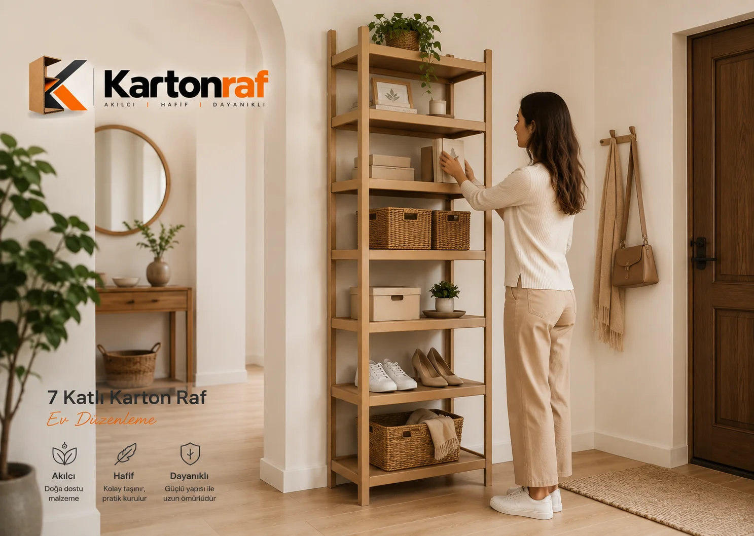 7 Katlı Karton Raf - Ev Düzenleme ve Genel Depolama - Akıllı Karton Raf Modeli